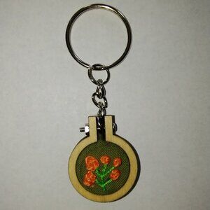 Orange Wildflowers Embroidery Keychain